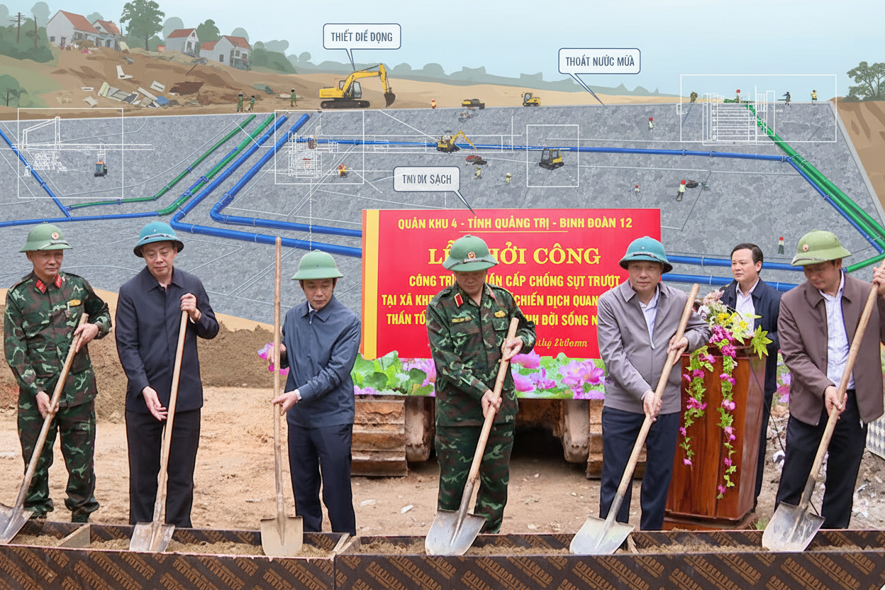 꽝찌에서 총리의 비판 후 산사태 방지 제방 건설 착수