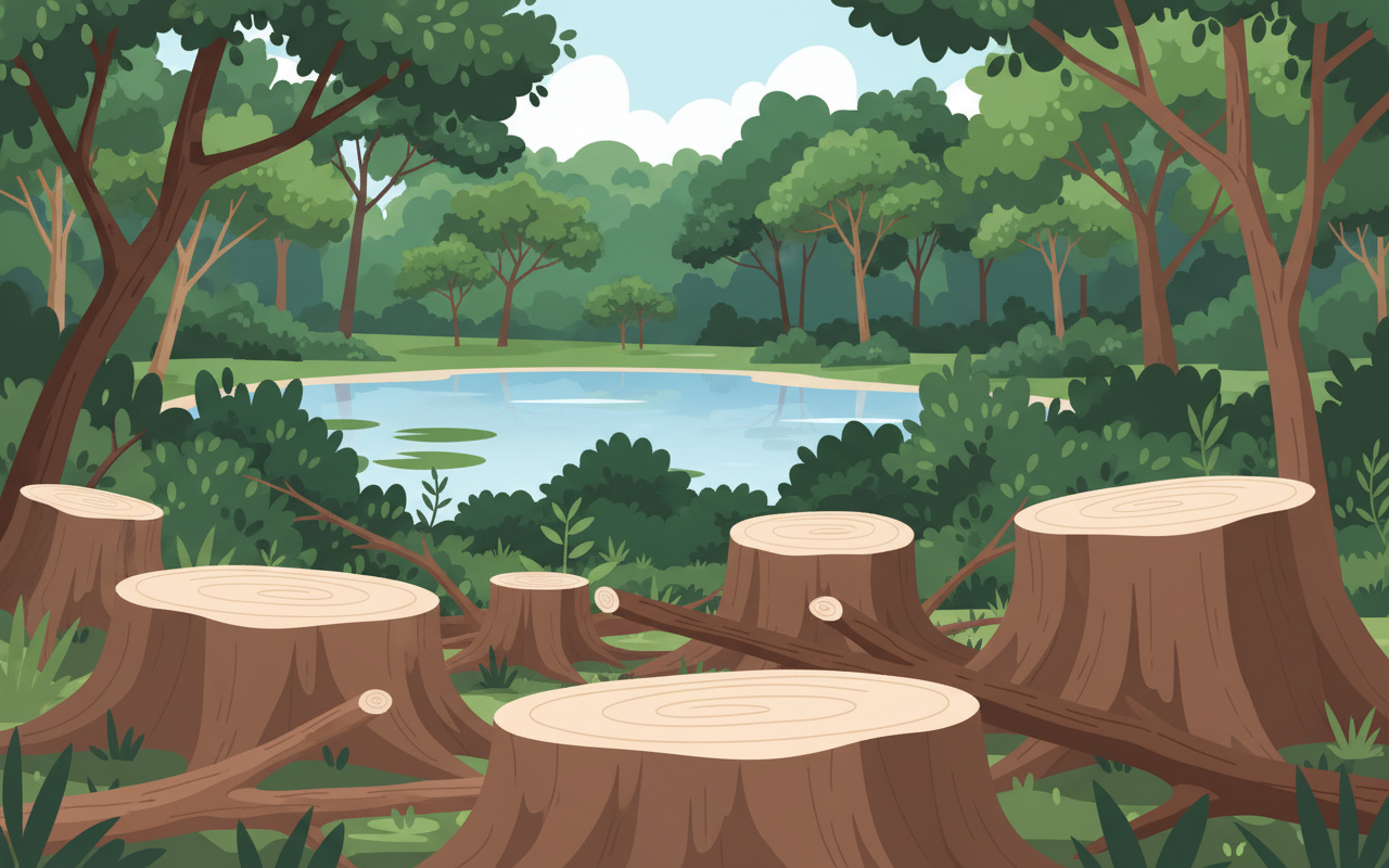 깐터의 공원에서 여러 그루의 고목이 불법으로 벌채되다