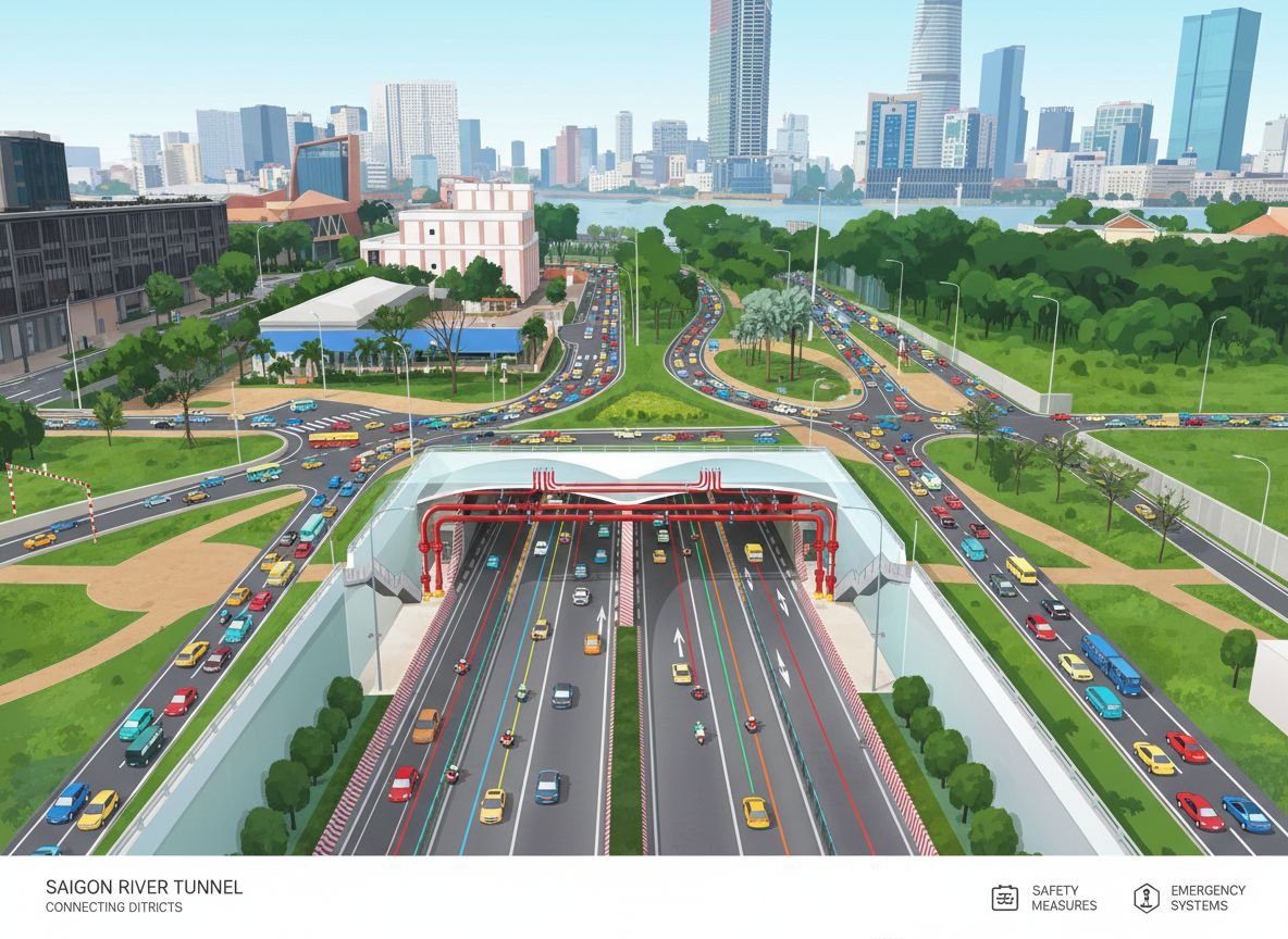 사이공 강 터널에서 자동차 통행 금지, 소방 시스템 운영을 위해