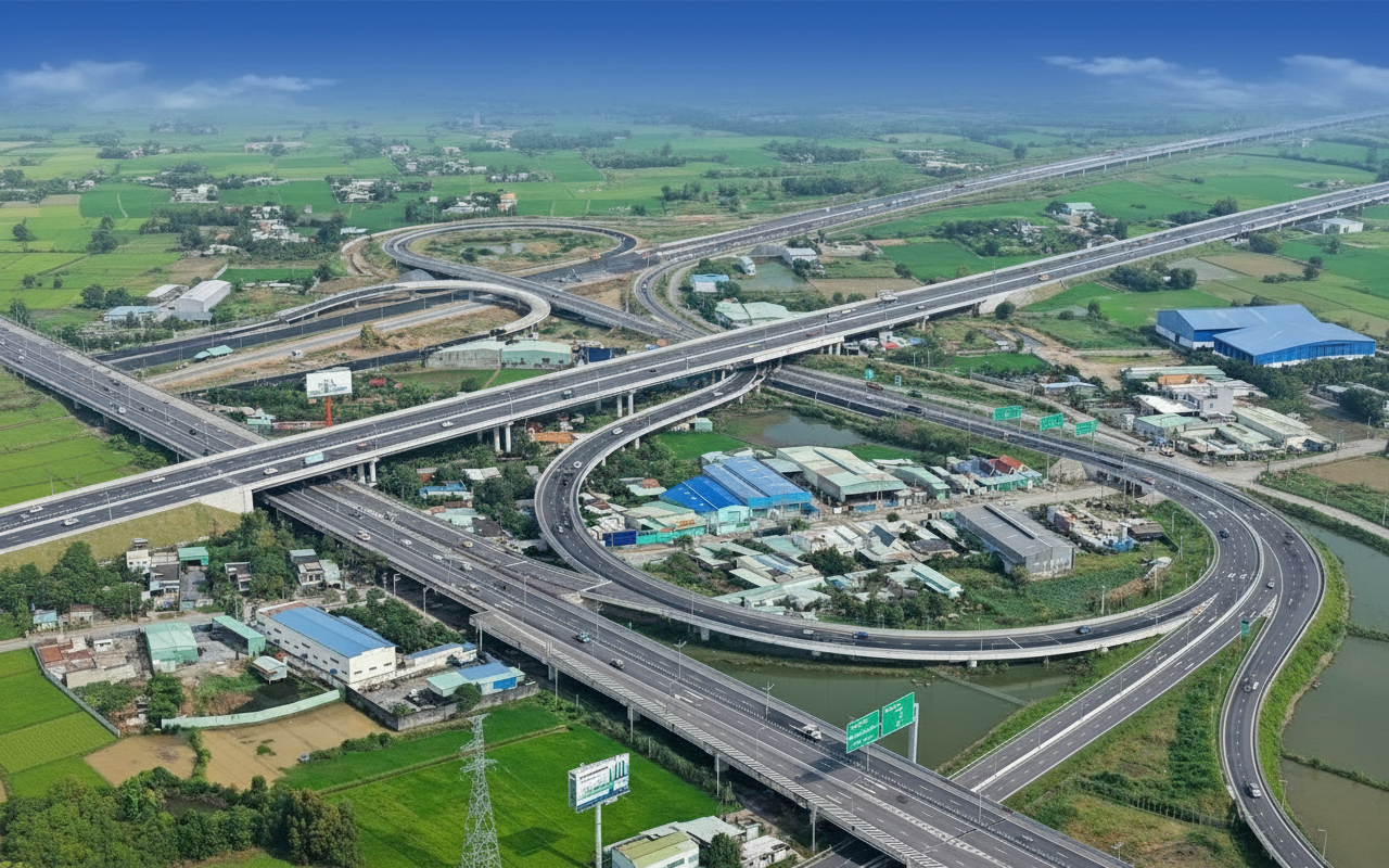 호치민시와 미얀을 연결하는 3개 고속도로 교차로의 모습