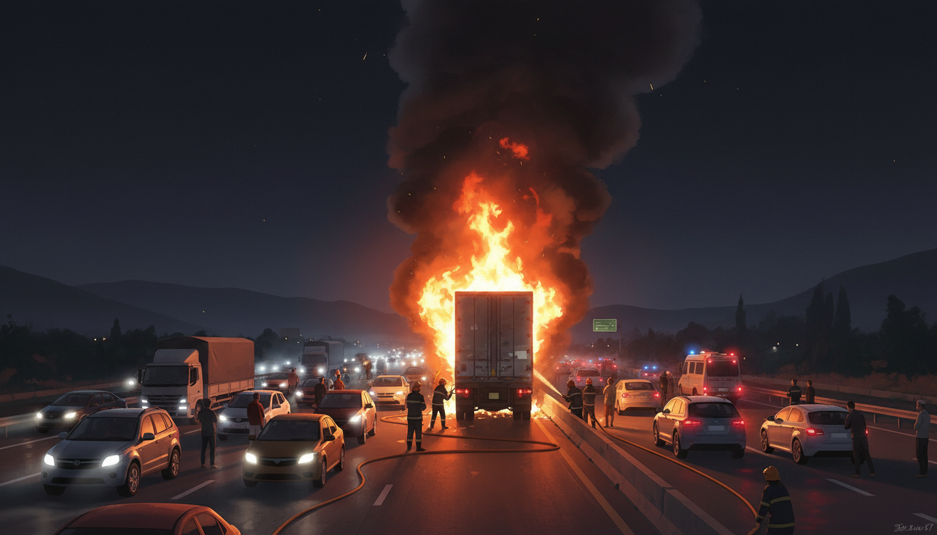 화물차 화재, 디엔자우 - 바이보트 고속도로 정체