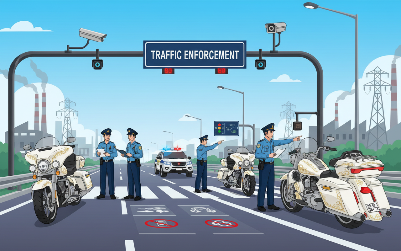 경찰, 국도 1에서 위반한 오토바이 단속