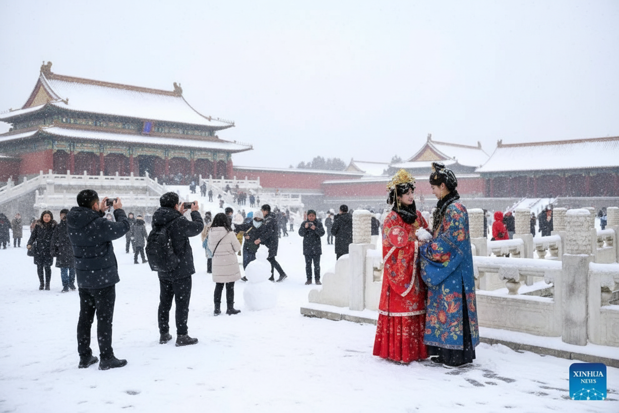 베이징, 첫눈에 관광객 몰려