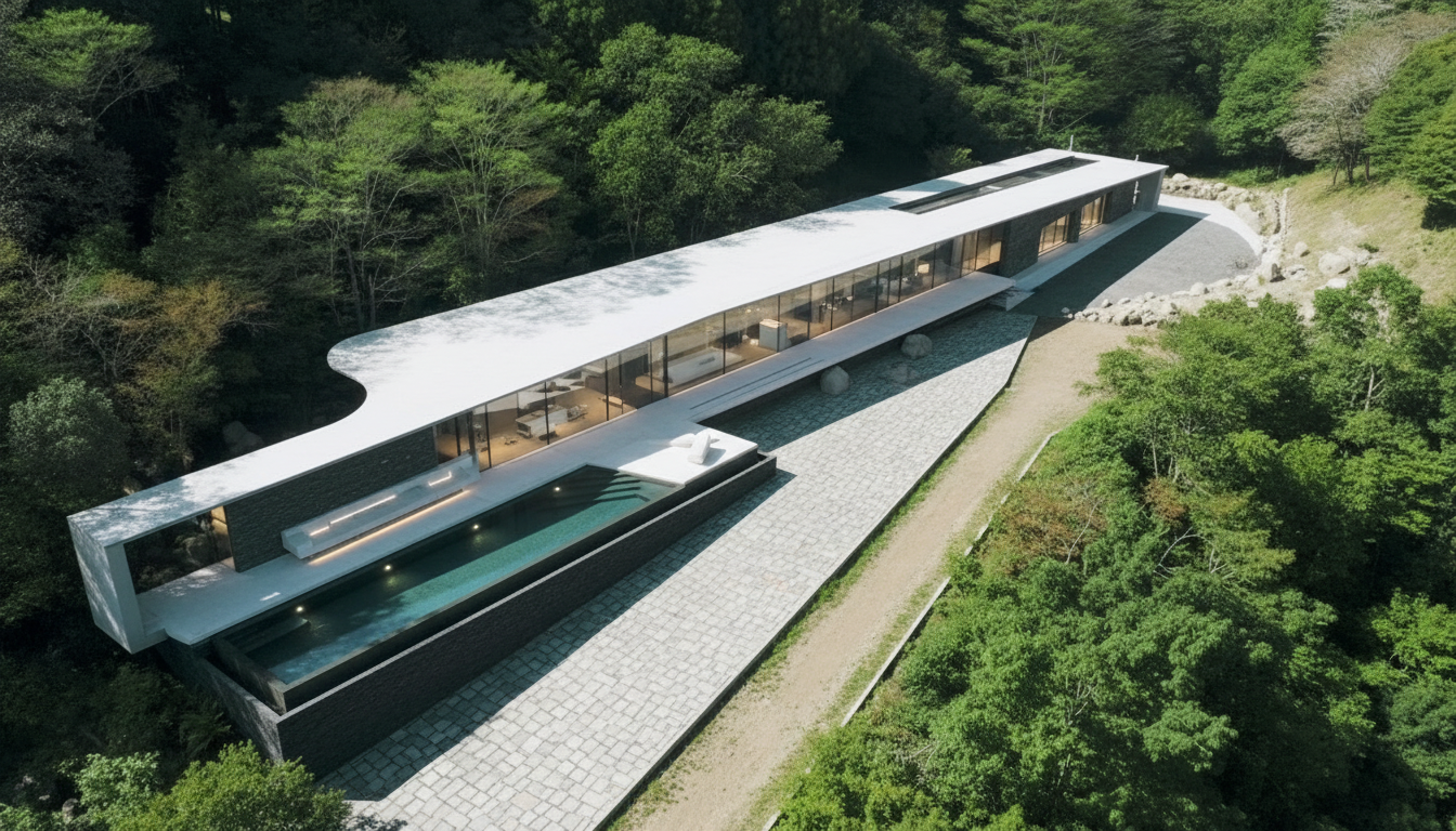 숲 속에 위치한 100m 길이의 빌라, 에어컨이 필요 없다