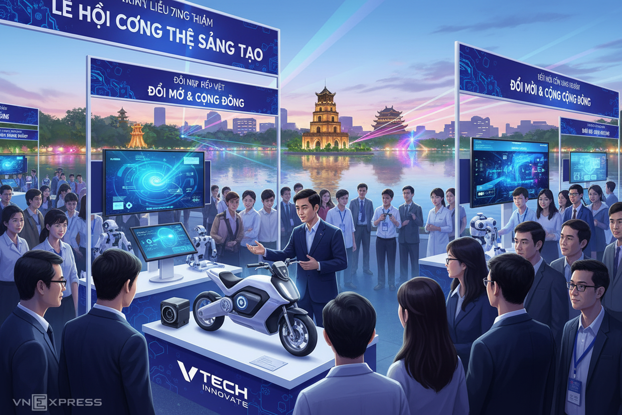 총리가 2025년 베트남 테크페스트에서 기술 체험